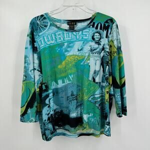 ELCC Womens Top Size 1X Graphic Western Pop Art‎ Maximalist Artsy Cowgirl Tee
